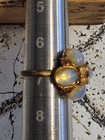 Vtg Gold Tone Opal Moonstone Statement Ring Adjustable Amber amethyst Crystals