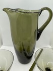 Tall 12  Martini cocktail Pitcher With Stirrer Smoke Olive Green W  2 Glasses