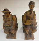 Vintage Hand Carved Wooden Don Quixote And Sancho Panza Bookends Excellent