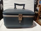Vintage Belber Mid Centiury Blue Luggage Train Case Travel Makeup Cosmetic