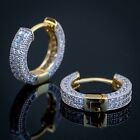 Men   s Small Two Tone Gold Plated Sterling Silver  Iced Cz Huggie Hoop Earrings