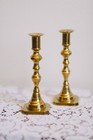 Pair Of Antique English Victorian Solid Brass Candlesticks  Mid 19th Century