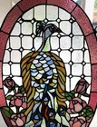 Stained Glass Art Oval Panel Peacock Cascading Tail Tiffany Style Chained Window