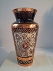 Vintage Turkish Copper   Black Enamel Painted   Etched Vase  Beautiful  Euc mint