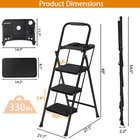 3 Step Ladder Black Folding Step Stool With Wide Anti-slip Pedal Handgrip Tray