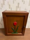 Vintage Sewing Spool Cabinet W vtg Thread Wood Flower Wall Hanging Rare