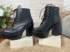 Women Lace Up Low Chunky Heel Round Toe Side Zipper Combat Ankle Boots Size 6 5