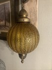 Vintage Mcm Amber Globe Hanging Swag Lamp With Chain Works Bubblepattern 