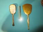 Vintage Gold Toned Floral Design Vanity Set Mirror  Comb    Brush Rare Antique