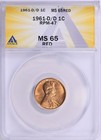 1961   d d Lincoln Cent Rpm   47 Anacs Ms   65 Rd Repunched Mintmark