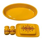 Vintage Retro Yellow Plastic Serving Set Basket Salt  pepper Covered Dish Floral