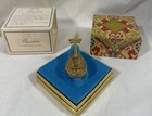 Avon Mandolin Solid Perfume Glace Holder Vintage Ornate Gold Tone With Box
