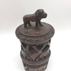 Vintage African Carved Wood Drink Coaster Lion Elephant Rhino Tiger Holder