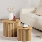 Round Nesting Coffee Table Set Of 2 Modern Fluted Wood Accent Side Living Room