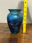 Antique Victor Druand Iridescent Threaded Art Glass Vase 6 5 h Signed