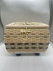 Vintage Sewing Basket - Fabric Tapestry Lid  Plus Contents