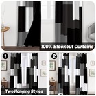 Black Grey 100  Blackout Curtains For Bedroom 84 Inch Long 2 Panels Set White