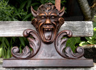 Antique Gothic Hand Carved Devil faun Satyr  Walnut Pediment 19thc Architectural