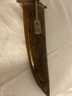 Vintage Fixed Blade Knife Dagger Ornate Carved Wooden Handle   Sheath