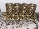 Vtg Vanity Lipstick Holder Gold Tone Filigree Metal Footed Hollywood Regency Set