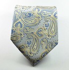 Hot Classic Paisleys Beige Blue Jacquard Woven 100  Silk Men s Tie Necktie