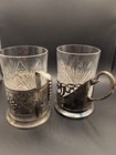 1950s Tea Glass Cupholders Ussr Two Different Russian Antique Drinkware 