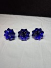3 Cobalt Blue Glass Drawer Cabinet Flower Shape Knobs Vintage No Chips cracks