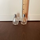 Vtg Small Mid Century Glass Salt And Pepper Shakers Silver Tone Lids Japan