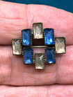 Vintage Art Deco Brooch Pin Smoky Blue Glass C Clasp Retro 1 