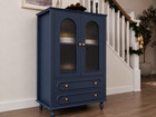 Tall Navy Blue Curio Display Storage Buffet Cabinet Glass Doors Accent Chest