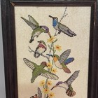 Vtg Hummingbirds Cross Stitch Framed  Flowers Euc Cottage-core Grannychic