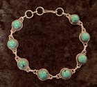 Vintage Sterling Silver   Turquoise Link Bracelet   Anklet Adjustable 8    To 8 5   