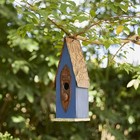 13 25  H Retro Blue Distressed Solid Wood Birdhouse Hanging Garden Bird House   