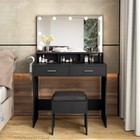 Black Vanity Desk With Mirror And Lights  Makeup Vanity With Storage Chair   Dra