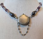 Vintage Warwick White Gold Etched Vintage Watch Necklace With Beads