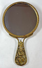 Antique Victorian Hand Mirror - Brass Floral Handle  Nude Woman  Elba Souvenir 