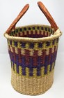 African Bolga Blessing Basket Large Woven Leather Handles - Handmade