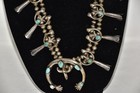 Rare Old Pawn Navajo Helping Hands Squash Blossom Necklace Turquoise Silver Naja