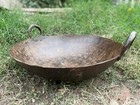 Old Antique  Handmade Rustic Iron Wok Kadai   Deep Frying Pan  Kitchenware