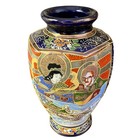 Antique Japanese Cobalt Moriage Satsuma Vase Urn Dragon   Deity Ornate Read