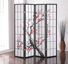 Black Japanese 4-panel Screen Room Divider  Plum Blossom