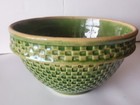 Antique Rare Mccoy Yellow Ware Pottery 7 75  Green Checkerboard Med mixing Bowl