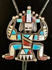 Magnificent Native American Zuni Inlay Stones Turquoise Huge Knifewing Bolo Vtg
