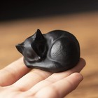 Natural Obsidian Cat Hand Carved Sleeping Cat Stone Halloween Decoration Gift