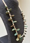 Vintage Native American Green Turquoise Heishi Shell Bead Long Necklace