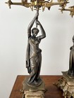 Pair Antique Victorian Aesthetic Figural Gilt Brass Onyx Candelabra 19th Cent 