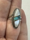 Vintage Native American Sterling Silver Turquoise And Mop Ring Size 7 5 - 4 4g