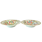Antique Chinese Rose Medallion Set 2 Shorter 1 5 8-2  Soup Pasta Bowls 1850-90 
