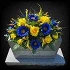 Blue Sunflower And Yellow Rose Memorial Headstone Saddle