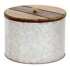 Red Co  7 Inch Round Decorative Rustic Galvanized Metal Storage Box With Wood   